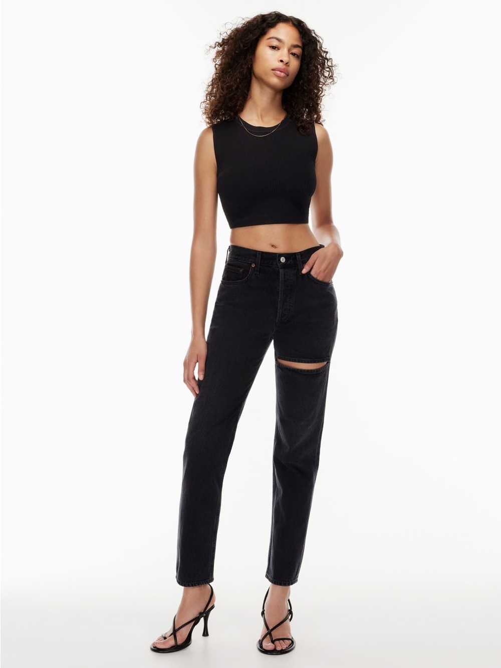 Agolde Lana Slice Black Straight-Leg Jeans with Slit